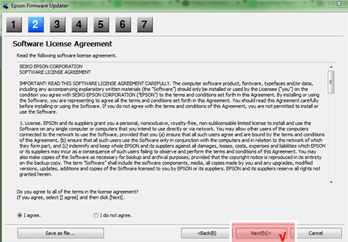 Epson Firmware Updater step 2