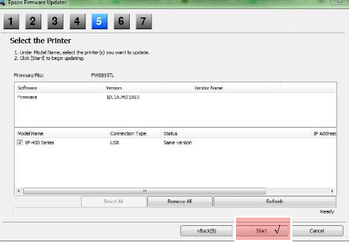 Epson Firmware Updater step 5