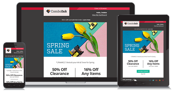 Sample of ComboInk newsletter email